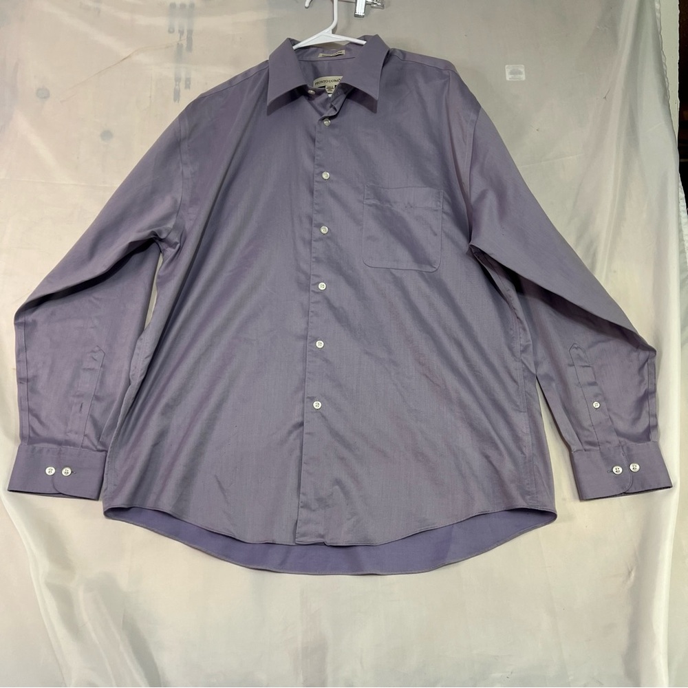 Pronto Uomo Purple Dress Shirt Long Sleeve Large 16 1/2 34/35 Mens Non Iron
